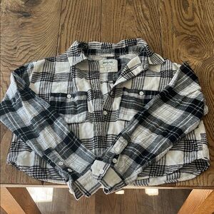 Black and White Plaid Cropped Button-Up Shirt